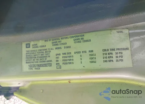 2005 Chevrolet Colorado Ls from USA, damaged, VIN 1GCDS196858202733